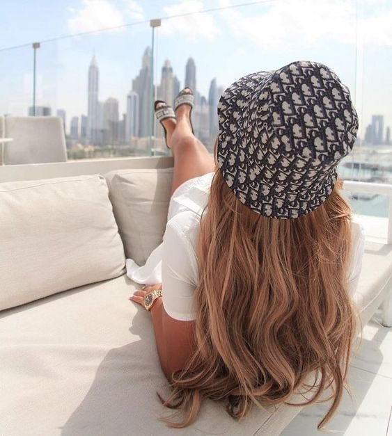 C.D. Black & navy pattern bucket hat